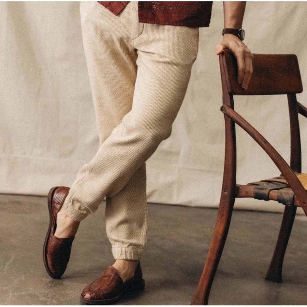 Taylor Stitch Sashiko Apres Pant Men Sand Waffle Weave Organic Medium Jogger